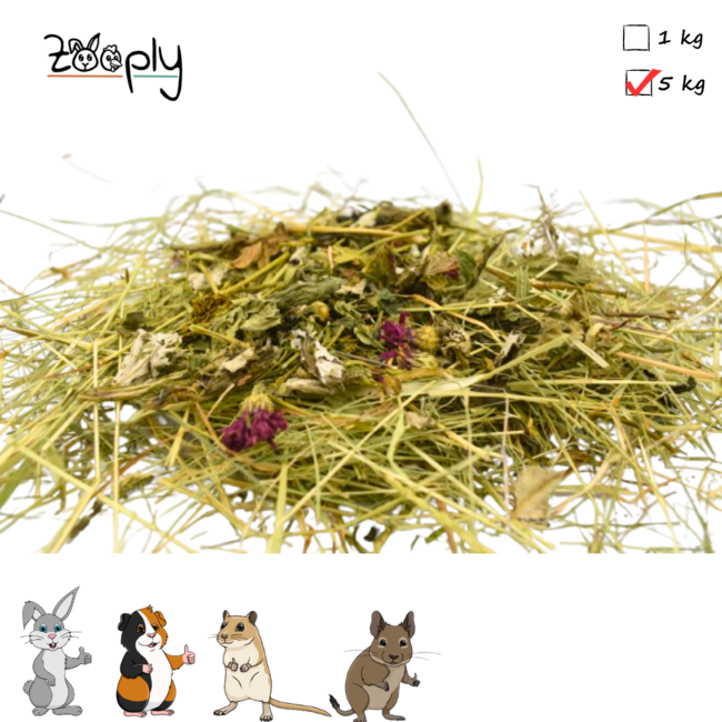 Zooply Herb Hay with Leaves & Herb Mix - Hay fresh from the field - Conveniently packaged - 5 kg