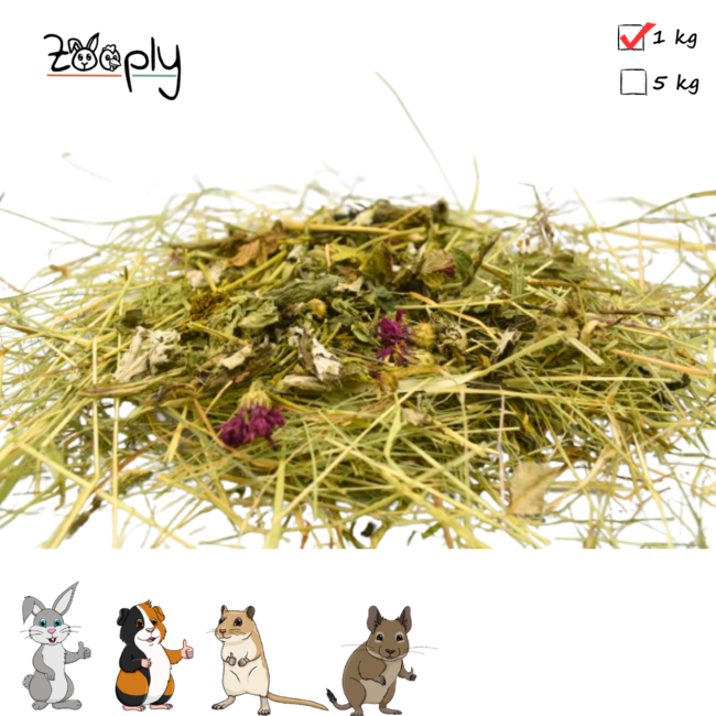 Zooply Herb Hay with Leaf & Herb Mix - Hay fresh from the field - Conveniently packaged - 1 kg