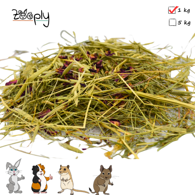 Zooply Kruidenhooi met Haver en Roos - Hooi vers van 't land - Gemakkelijk verpakt - 1 kg
