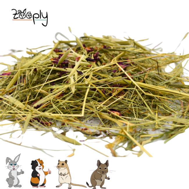 Zooply Herb Hay with Oats and Rose - Hay fresh from the field - Conveniently packaged - 1 kg