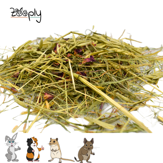 Zooply Herb Hay with Oats and Rose - Hay fresh from the field - Conveniently packaged - 1 kg