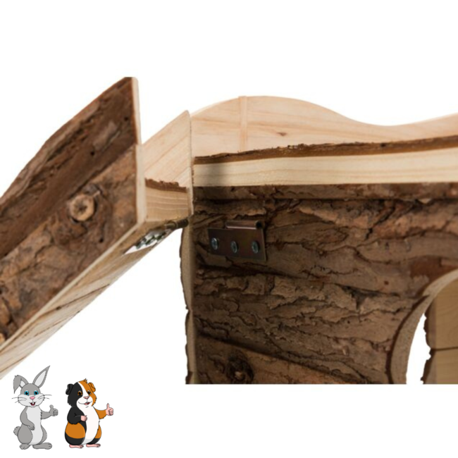 Ineke house with two entrances and roof terrace - Hutch for rabbits and guinea pigs - 38 × 25 × 50 cm - Bark wood