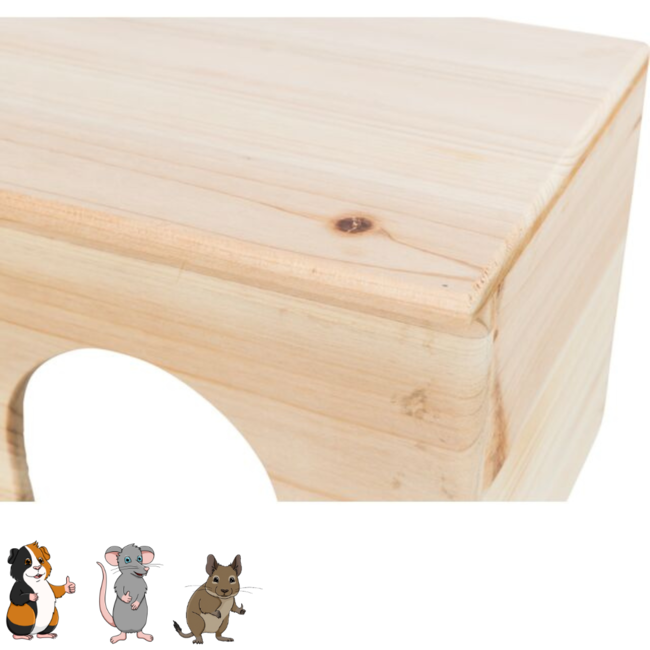 Houten huisje met plat dak voor konijnen en cavia's - 40 × 20 × 23 cm - Hout