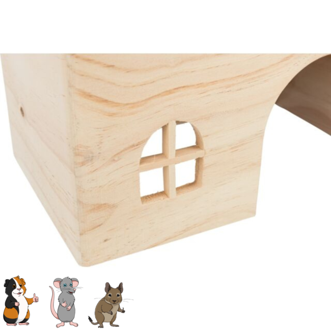 Wooden house with flat roof for guinea pigs and rats - 28 × 16 × 18 cm - Wood