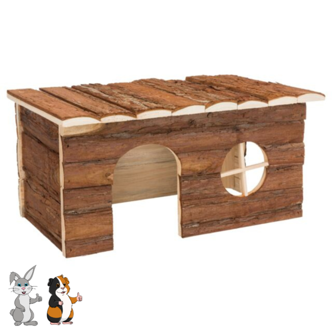 Blokhut Jerrik - Huisje voor konijnen en cavia's - 40 × 20 × 23 cm - Schorshout
