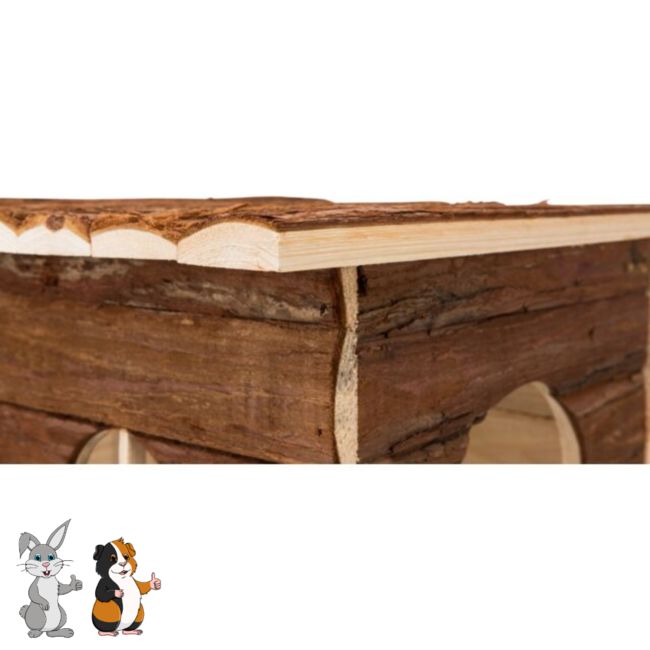 Log Cabin Jerrik - Hutch for Rabbits and Guinea Pigs - 40 × 20 × 23 cm - Bark Wood