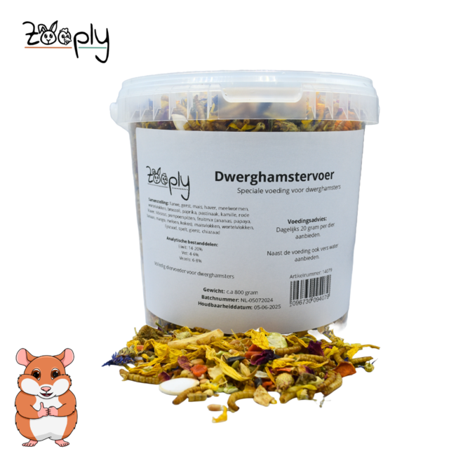 Zooply Dwarf Hamster Food - Special food for dwarf hamsters - Packaged in a bucket - 800 grams