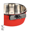 Metal feeding bowl for rabbits and guinea pigs - Hanging feeding bowl - Ø15 cm - Red/Grey