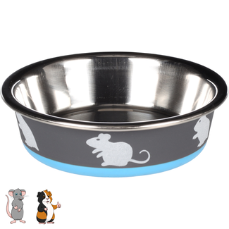 Flamingo Eet- en drinkpot Nelly Rond Blauw & Donkergrijs & Zilver 14cm L x 14cm B x 4.9cm H - 400ml