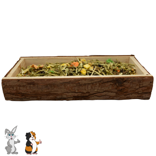 Voederblad - Rechthoekige voerbak voor konijnen en cavia's - 27 × 5 × 13 cm - Schorshout