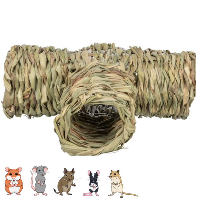 Grastunnel - Tunnel met drie ingangen voor knaagdieren - 25 × 9 × 18 cm - Gras