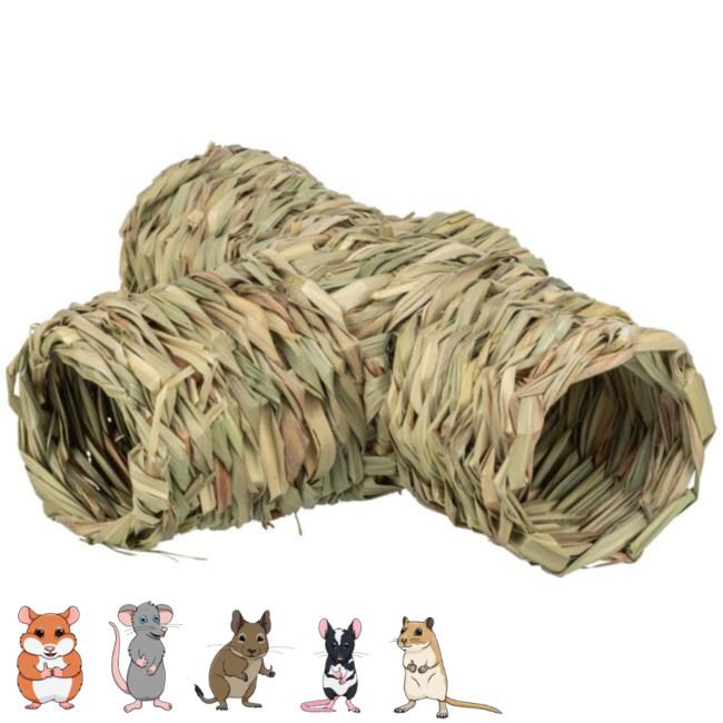 Grastunnel - Tunnel met drie ingangen voor knaagdieren - 25 × 9 × 18 cm - Gras