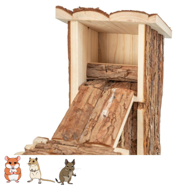 Playground for golden hamsters, gerbils and mice - 32 × 19 × 29 cm - Bark wood