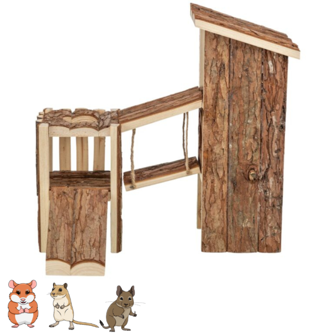 Speelplaats voor goudhamsters, gerbils en muizen - 32 × 19 × 29 cm - Schorshout