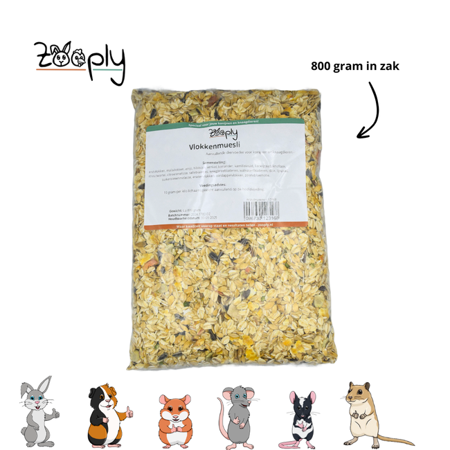 Zooply Flaked Muesli - Healthy muesli for rabbits and rodents - Plastic bag - 800 grams