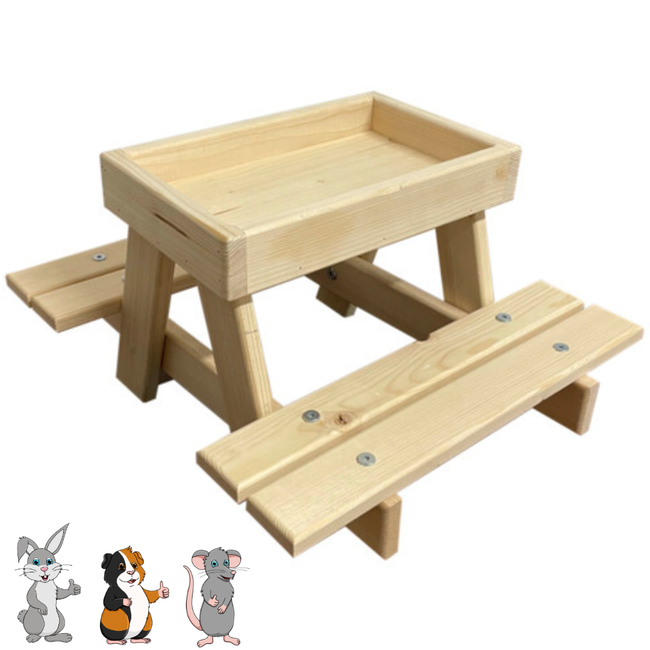 Picknicktafel van hout - Voerbak voor konijnen, cavia's en ratten - 40 x 45 x 26 cm