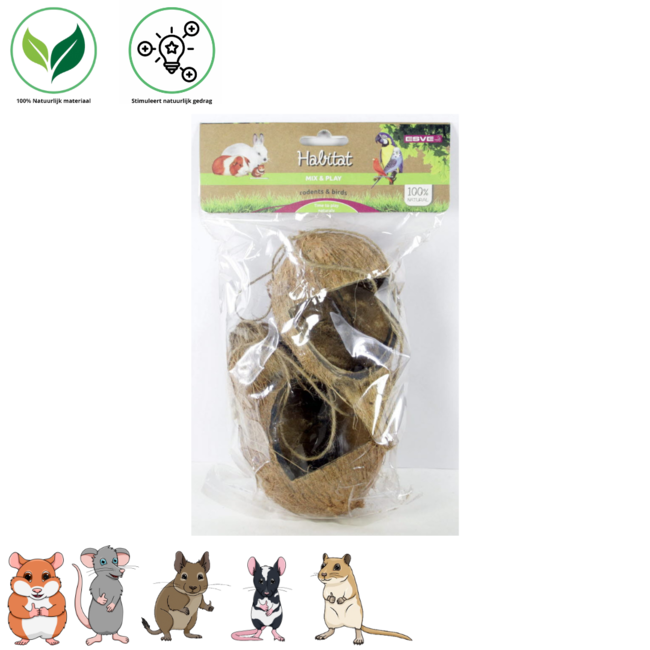 Kokosnoot 1/4 open voor hamsters en andere knaagdieren - Perfect voor een Scaping - 2 stuks