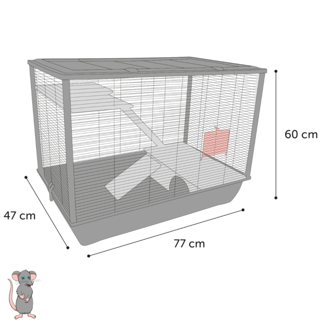 Rat enclosure - Cage for dwarf rats with wooden platforms - 77 x 47 x 60 cm - Black