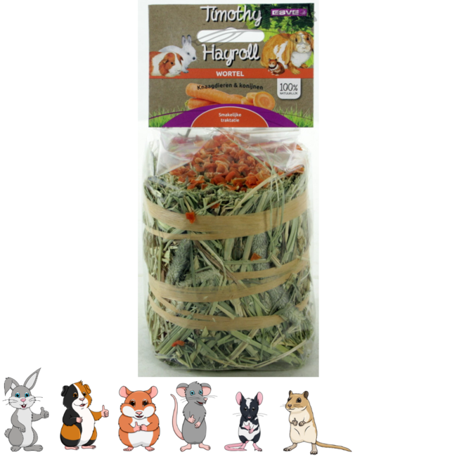 Timothy Hay Roll with Carrot - Snack for Rabbits and Guinea Pigs - 100 grams