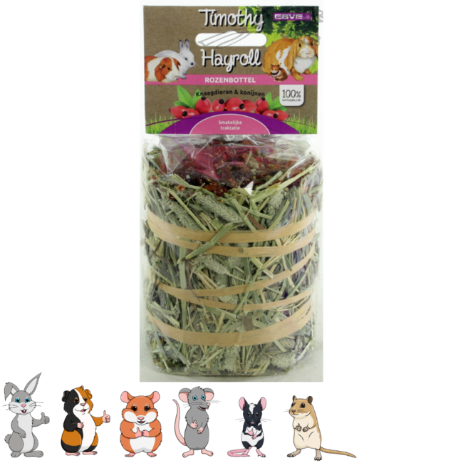 Timothy hay roll with rosehip - Snack for rabbits and guinea pigs - 100 grams