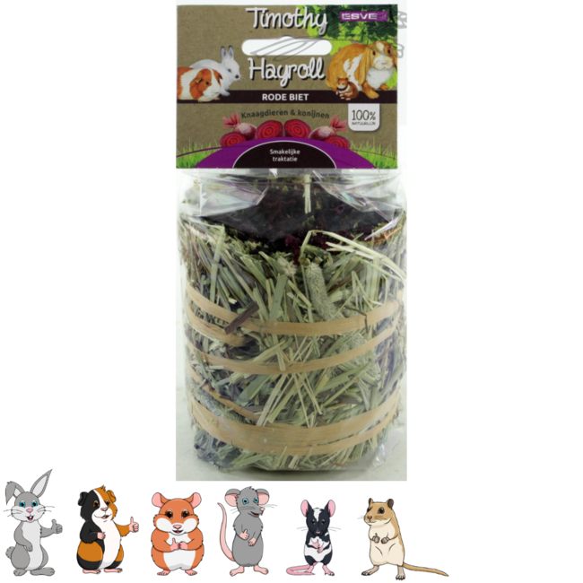 Timothy Hay Roll with Red Beet - Snack for Rabbits and Guinea Pigs - 100 grams