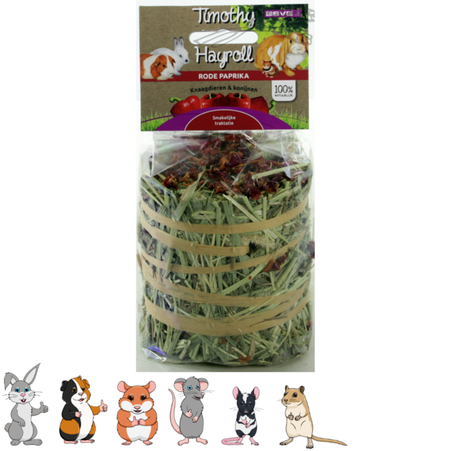 Timothy Hay Roll with Bell Pepper - Snack for Rabbits and Guinea Pigs - 100 grams