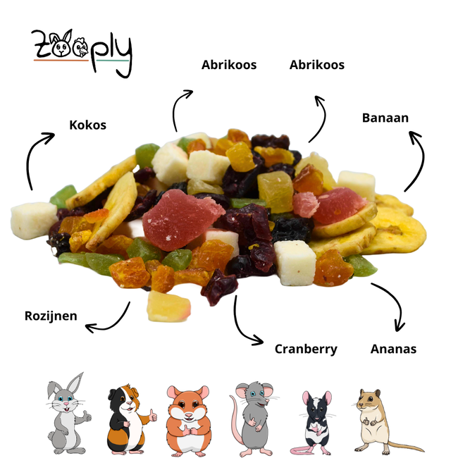 Zooply Fruitmix - Gedroogd fruit voor konijnen en knaagdieren - Gezonde snack