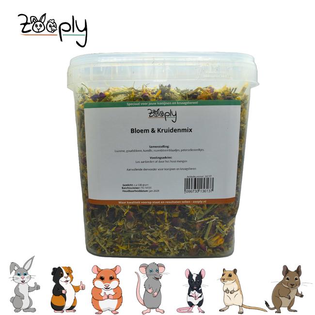 Zooply Bloem en Kruidenmix - Verschillende gedroogde bloemen en kruiden voor konijnen en knaagdieren - Gezonde snack