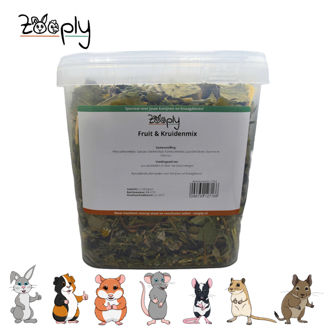Zooply Fruit en Kruidenmix - Verschillende gedroogd fruit en kruiden voor konijnen en knaagdieren - Gezonde snack