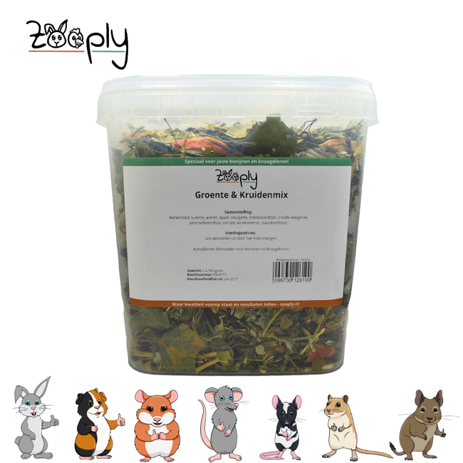 Zooply Groente en Kruidenmix - Verschillende gedroogde groente en kruiden voor konijnen en knaagdieren - Gezonde snack
