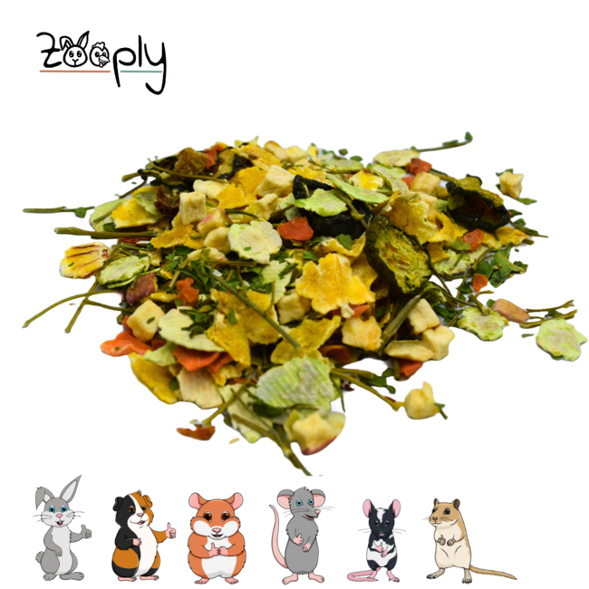 Zooply Kruidendroom in Bakje - Snackmix van maïs, erwt, wortel, peterselie, appel, komkommer en spinazie voor konijnen, cavia's en knaagdieren - Gezonde snack