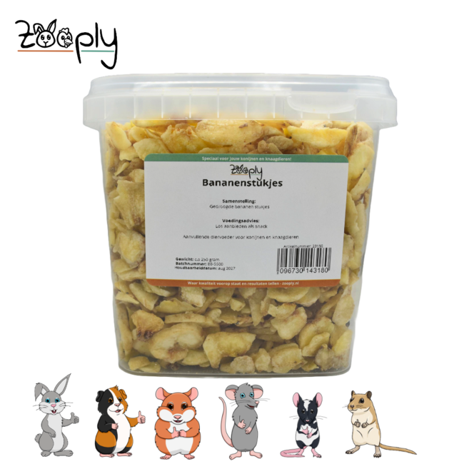 Banana pieces in a 250-gram container