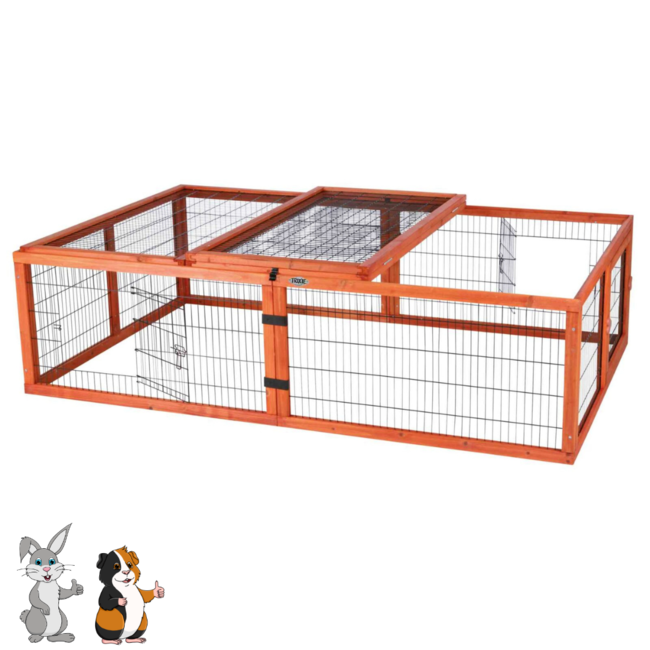 Wooden outdoor run - Run for rabbits and guinea pigs - 174 × 48 × 109 cm - Brown