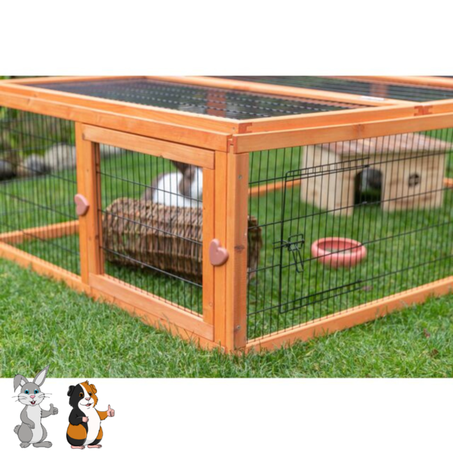 Houten ren voor buiten - Ren voor konijnen en cavia's - 174 × 48 × 109 cm - Bruin