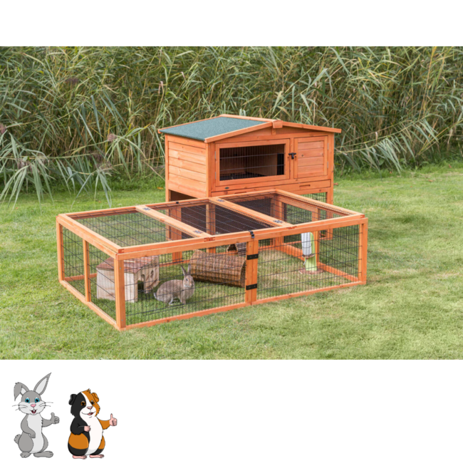 Houten ren voor buiten - Ren voor konijnen en cavia's - 174 × 48 × 109 cm - Bruin