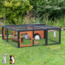 Wooden run with hutch - Outdoor run for rabbits and guinea pigs - 150 × 53 × 150 cm - Black / Brown
