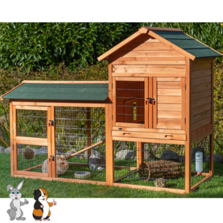 Trixie Natura rabbit hutch with run and two levels 199 × 146 × 93 cm, brown