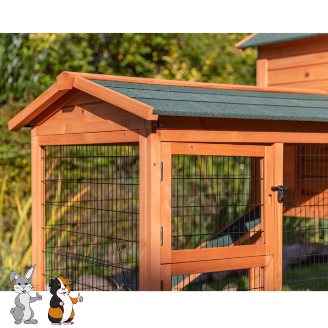 Natura rabbit hutch with run and two levels 199 × 146 × 93 cm, brown