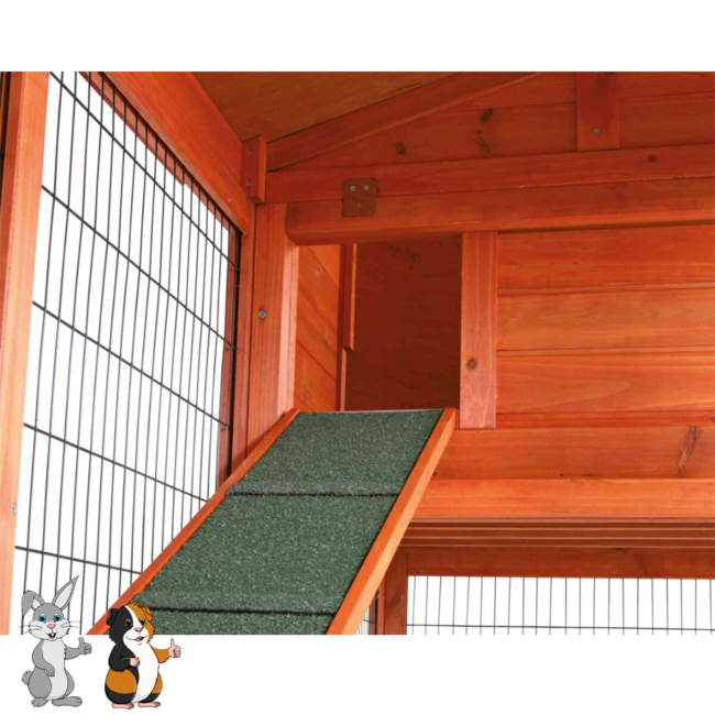 Rabbit hutch - and guinea pig hutch - Outdoor enclosure with run for rabbits and guinea pigs - 199 × 146 × 93 cm - Brown
