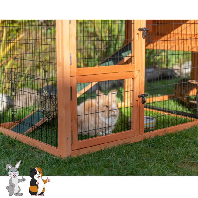 Natura rabbit hutch with run and two levels 199 × 146 × 93 cm, brown