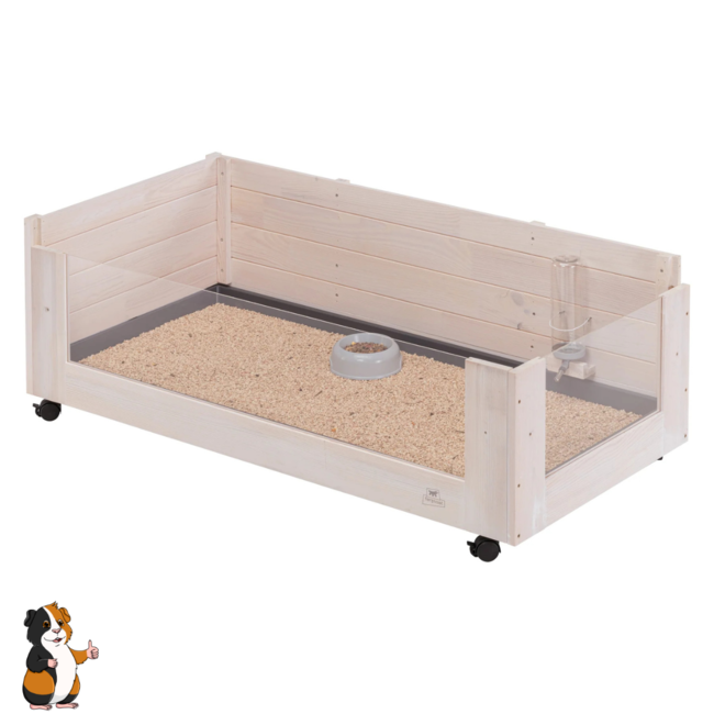 Caviaverblijf voor binnen – Houten caviaverblijf op wieltjes - 123x60x44 cm - Hout / Plexiglas