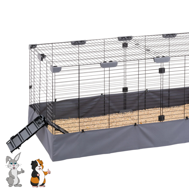 Rabbit and Guinea Pig Enclosure – Wire Cage with Side Panel - Easy access via steps - 120 x 90 x 80 cm – Grey