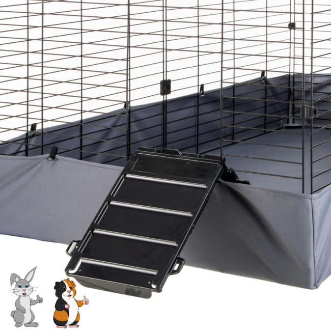 Rabbit and Guinea Pig Enclosure – Wire Cage with Side Panel - Easy access via ramps - 140.5 x 140.5 x 59.5 cm – Grey