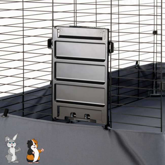 Rabbit and Guinea Pig Enclosure – Wire Cage with Side Panel - Easy access via ramps - 140.5 x 140.5 x 59.5 cm – Grey