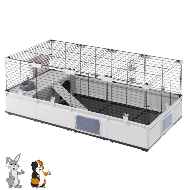 Rabbit and Guinea Pig Enclosure – 144 x 72 x 56 cm – Grey/Black