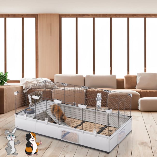 Ferplast Konijnen- en Caviaverblijf - Flexibel verblijf voor konijnen en cavia's - 144 × 72 × 56 cm, grijs/zwart