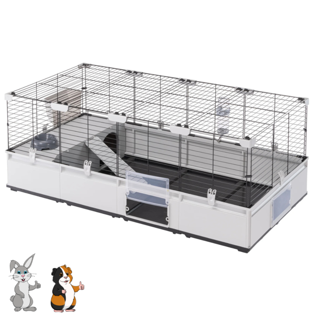 Rabbit and Guinea Pig Enclosure – 144 x 72 x 56 cm – Grey/Black