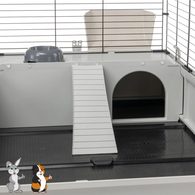 Rabbit and Guinea Pig Enclosure – 144 x 72 x 56 cm – Grey/Black