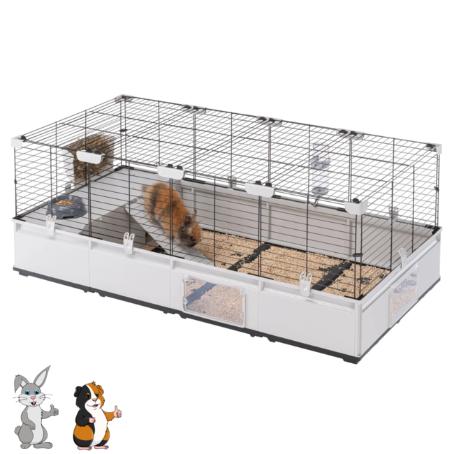 Konijnen- en caviaverblijf – 179 x 72 x 56 cm – Grijs/Zwart