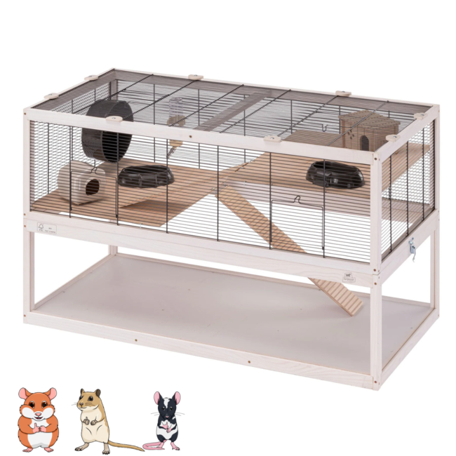 Knaagdierkooi met Plexiglas Onderbak - Luxe - 100 x 61 x 50 cm – Hout